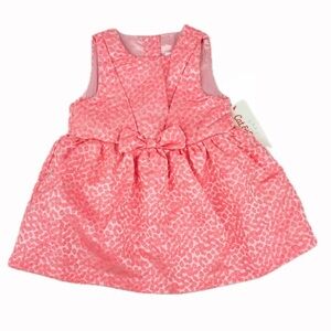 CAT & JACK Leopard Cheetah Jacquard sleeveless Dress with Bow, Fuchsia Pink, 18m